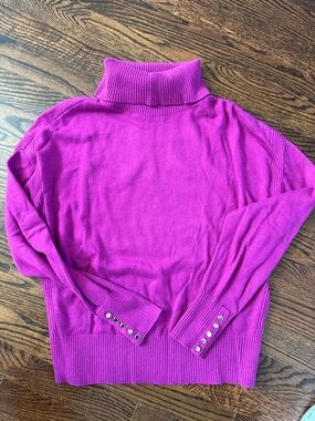 White House Black Market Fuchsia Turtleneck Sweater with Button Cuffs